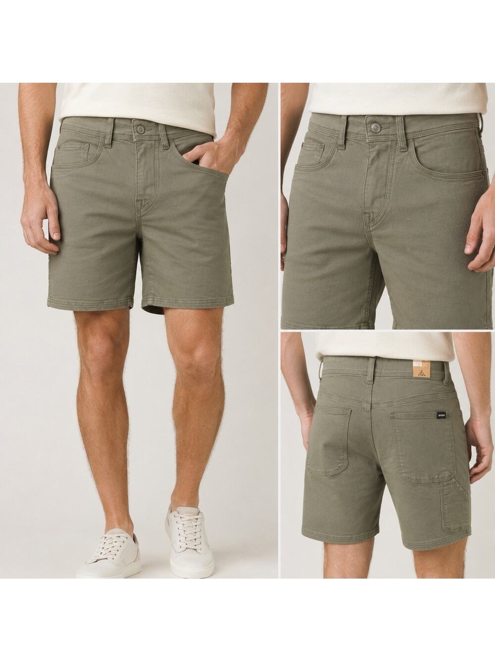 prAna Station Shorts Men’s 28 Rye Green Organic Cotton Stretch Twill NWT 11”